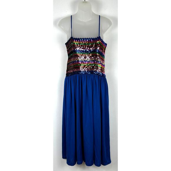 Vintage 70s Sequins Tube Top Polyester Skirt Boogie Studio 54 Disco Dress L/XL - Picture 1 of 7